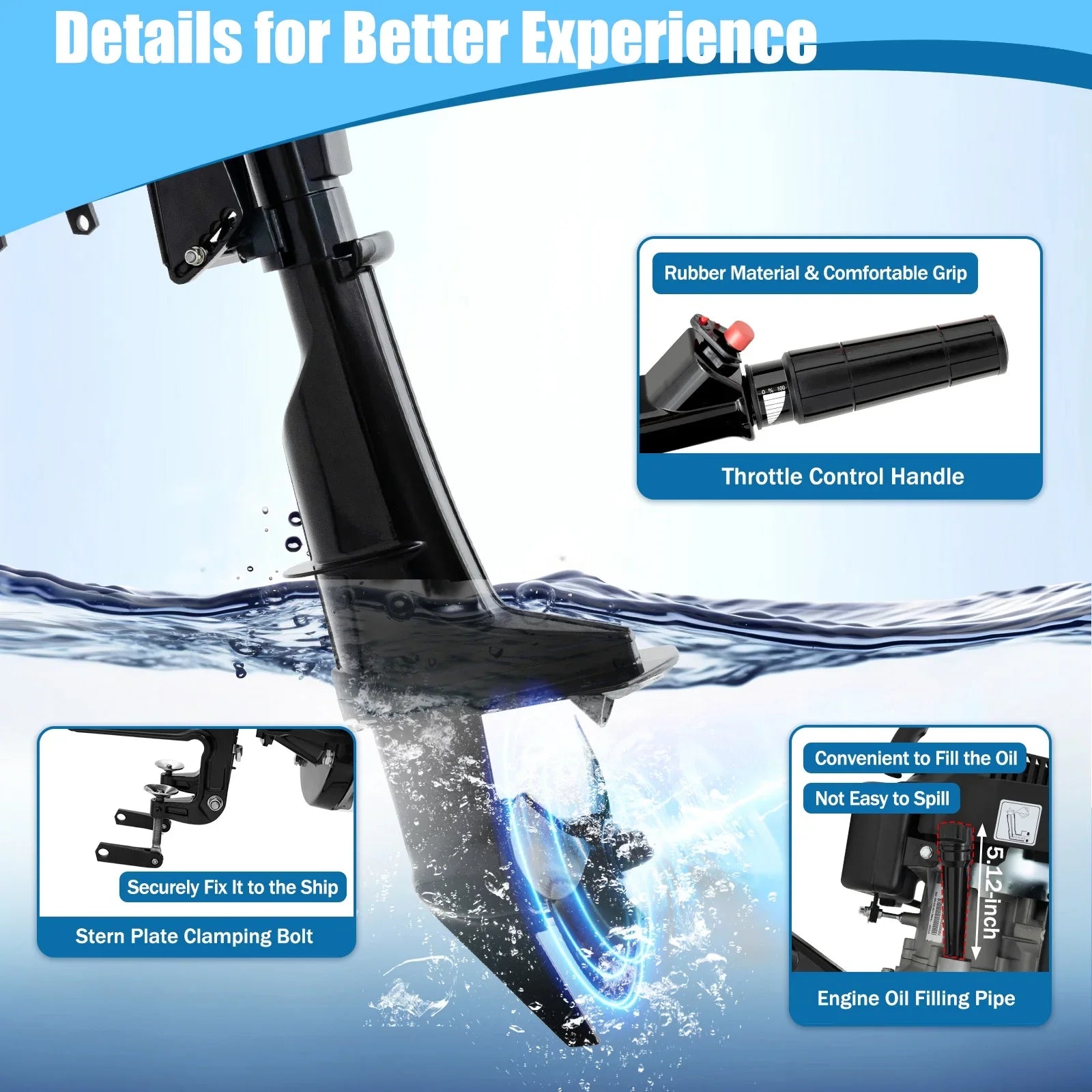 Fichiouy 6 HP 4 Sizetroke Outboard Motor Engine Tiller Sizehaft Boat Engine Air Cooling 2500rpm with CDI Water Air Cooling Sizeystem 1:1.5