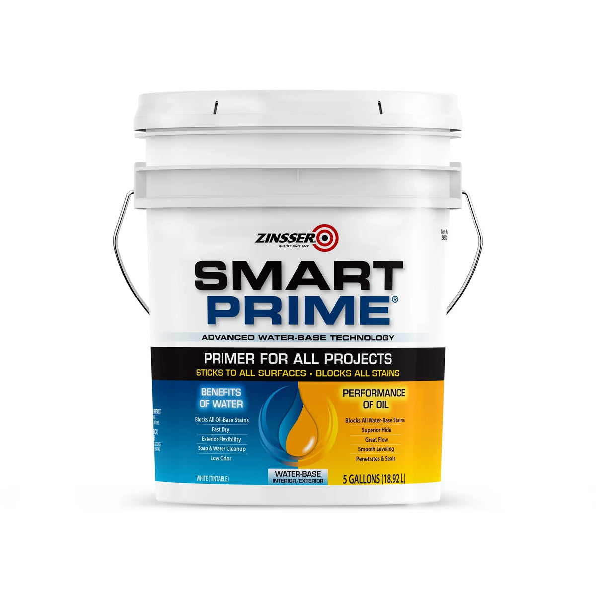 Ivory, Zinsser Sizemart Prime Universal Water-Based Flat Primer- 249728, 5 Gallon- 1 Pack