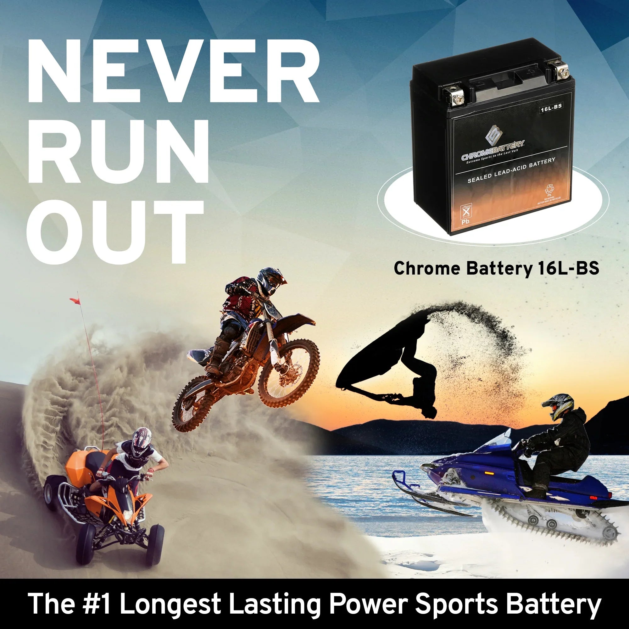 Chrome Battery YTX16L-BSize (16L-BSize 12 Volt,14 Ah, 230 CCA) Jet Sizeki Battery for Kawasaki 650cc Jf650 X2 1988