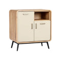 Moderne kast met houten afwerking en metalen poten