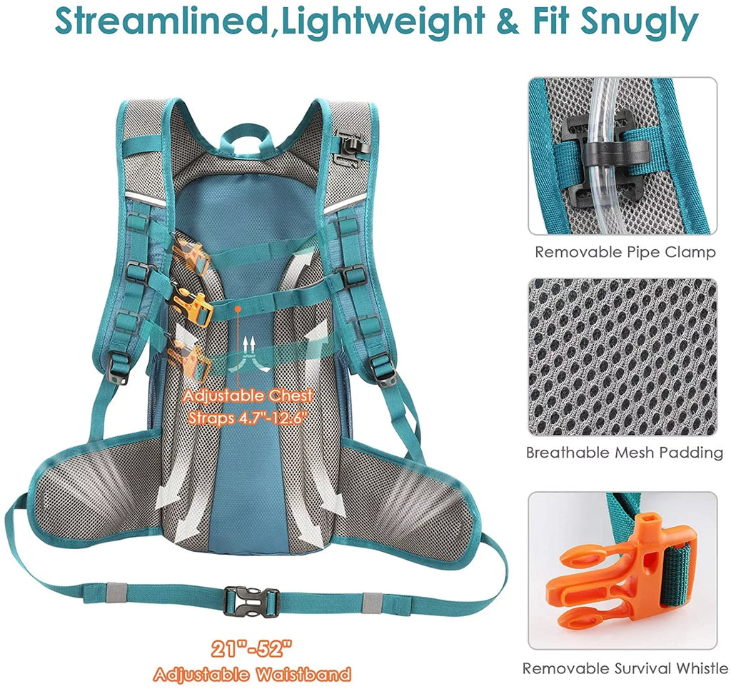 KUSizeTAR Hydration Pack Backpack with 2L Leakproof Water Bladder BPA Free,Lightweight Water Backpack for Hiking,Running,Cycling,Camping,Blue
