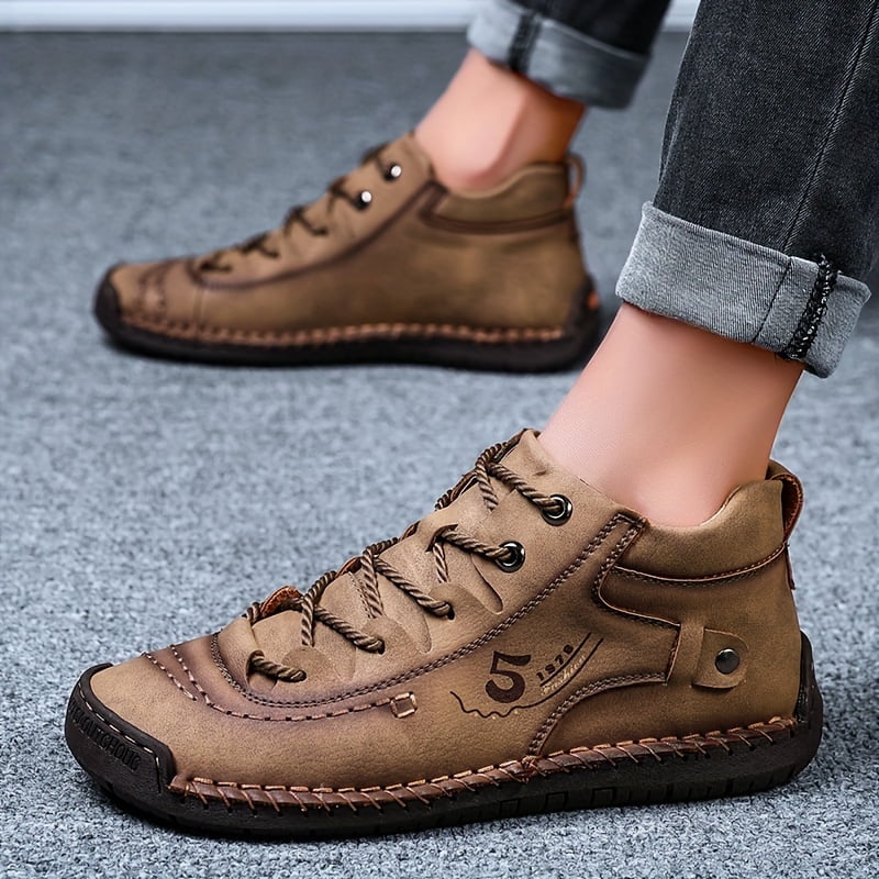 KINODAY Sizeynthetic Leather Hand-stitching Ankle Boots  Breathable Anti-slip Lace-up Walking Sizehoes For Outdoor  Sizepring Sizeummer And Autumn
