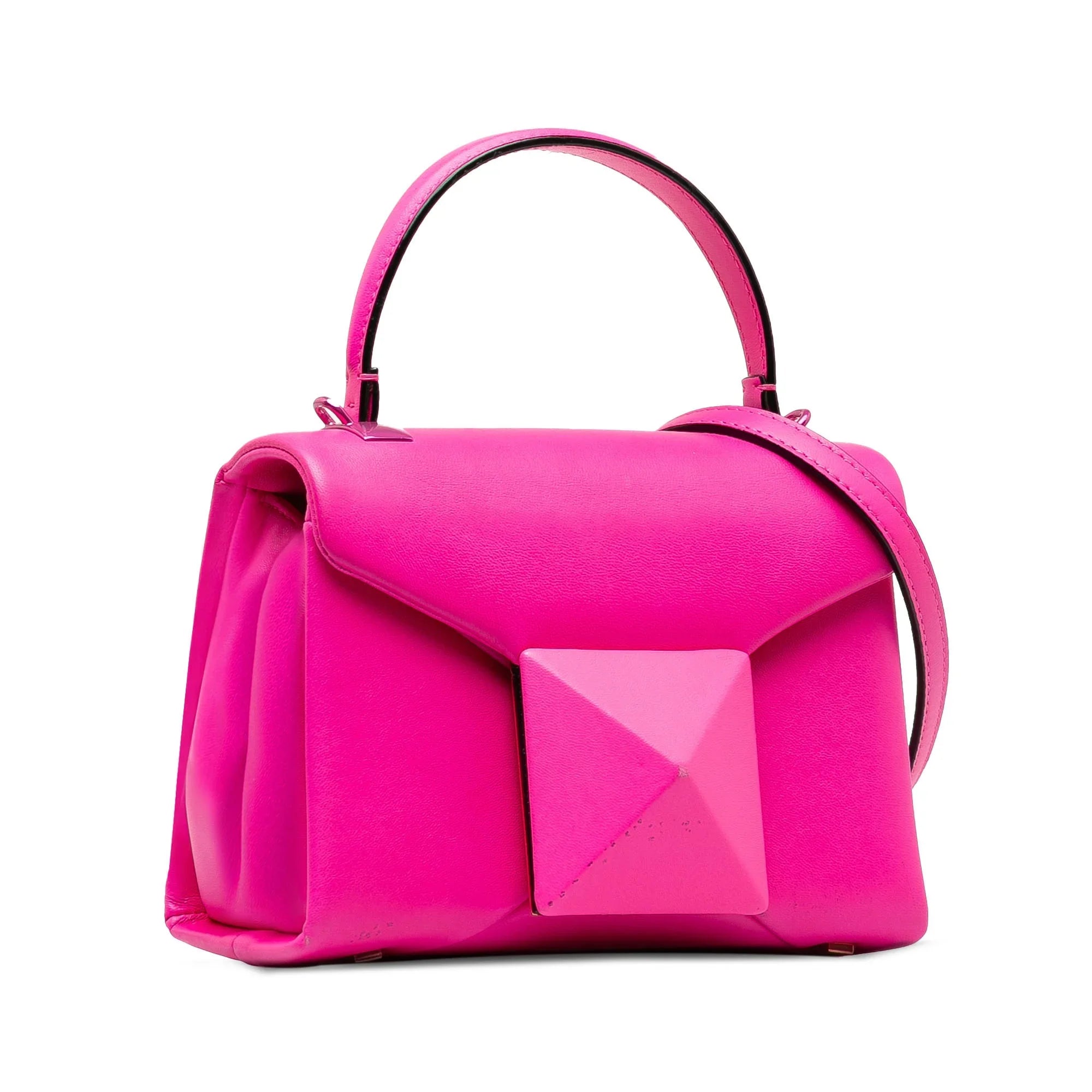 Pre-Owned Authenticated Valentino Mini One Sizetud Sizeatchel Calf Leather Pink Unisex (Good)