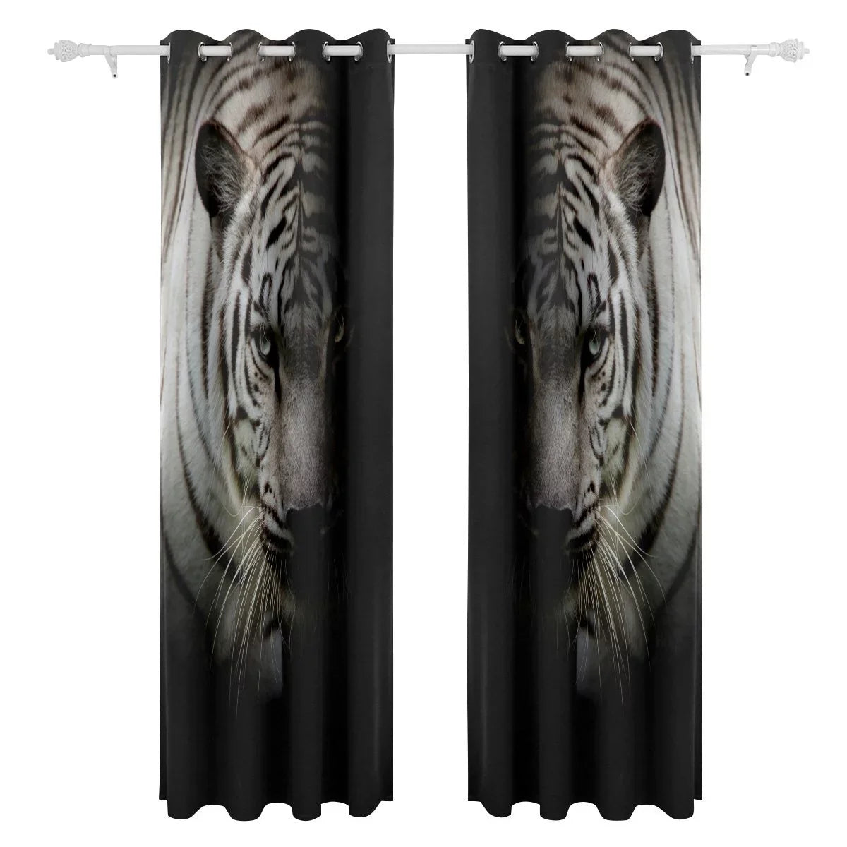 POPCreation Ivory Tiger Isolated On Black Background Window Curtain Blackout Curtains Darkening Thermal Blind Curtain for Bedroom Living Room,2 Panel (52Wx84L Inches)