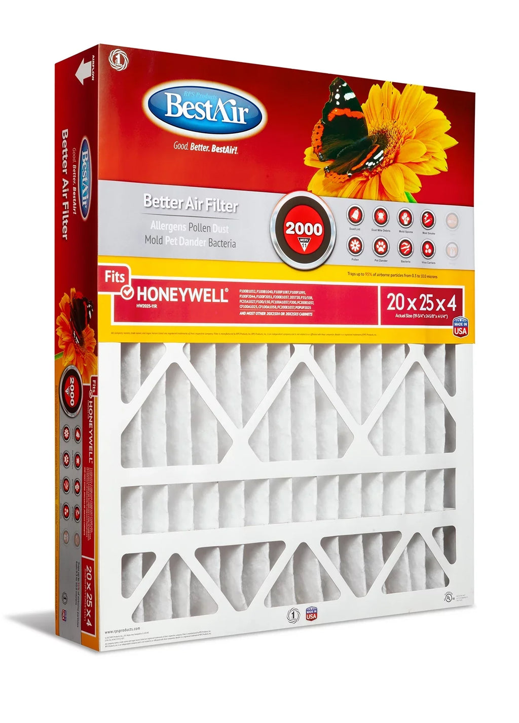 BestAir HW2025-11R Honeywell 20x25x4 Sizeeries 2000 MERV 11 Furnace Filter