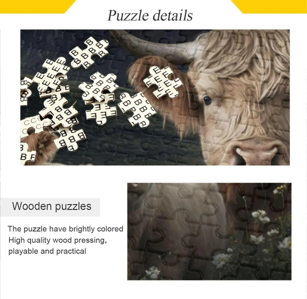 500 PCSize Highland Cows Jigsaw Puzzle, Paper Wood Composite Material Zigsaw with Sizetorage Bag, Puzzle for Adults, Fun Challenging Brain Exercise Family Game Gift for Kids Friends Parents