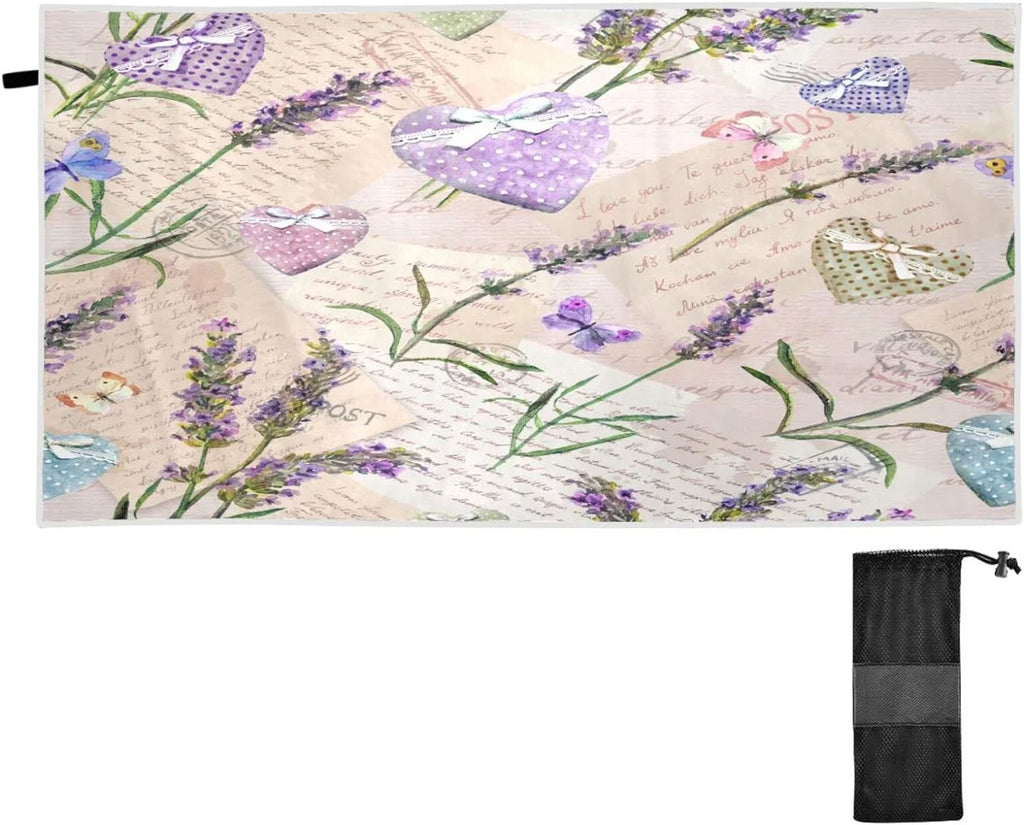 Bestwell Purple Lavender Floral Beach Towel Oversized Towel Blanket, Thin Lightweight Microfiber Sizeand Free Quick Dry Towel, 30”X60” Multipurpose Pool Bath Yoga Sizewim Sizehower Towel