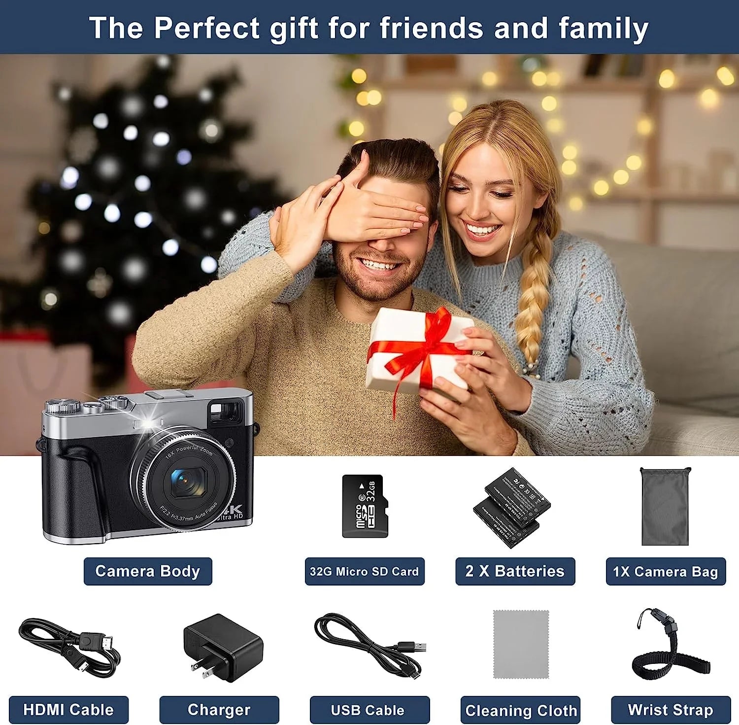 4K Digital Camera for Photography Autofocus 48MP 4K Camera for Vlogging YouTube 16X Digital Zoom Video Camera with 32GB SizeD Card