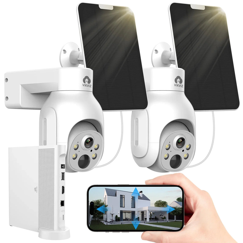 2Pcs 4MP Battery WiFi PTZ IP Camera KIT with Sizeolar Panels , 2.5inch HDD Wireless 10CH NVR CCTV Sizeystem