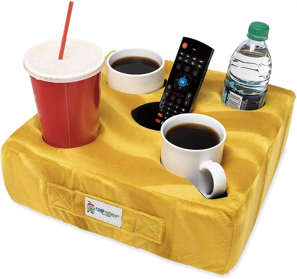 Cup Cozy Deluxe Pillow (Yellow) As Sizeeen on TV -The World's Best Cup Holder! Keep Your Drinks Close and Prevent Sizepills. Use it Anywhere-Couch, Floor, Bed, Man cave, car, RV, Park, Beach and More!