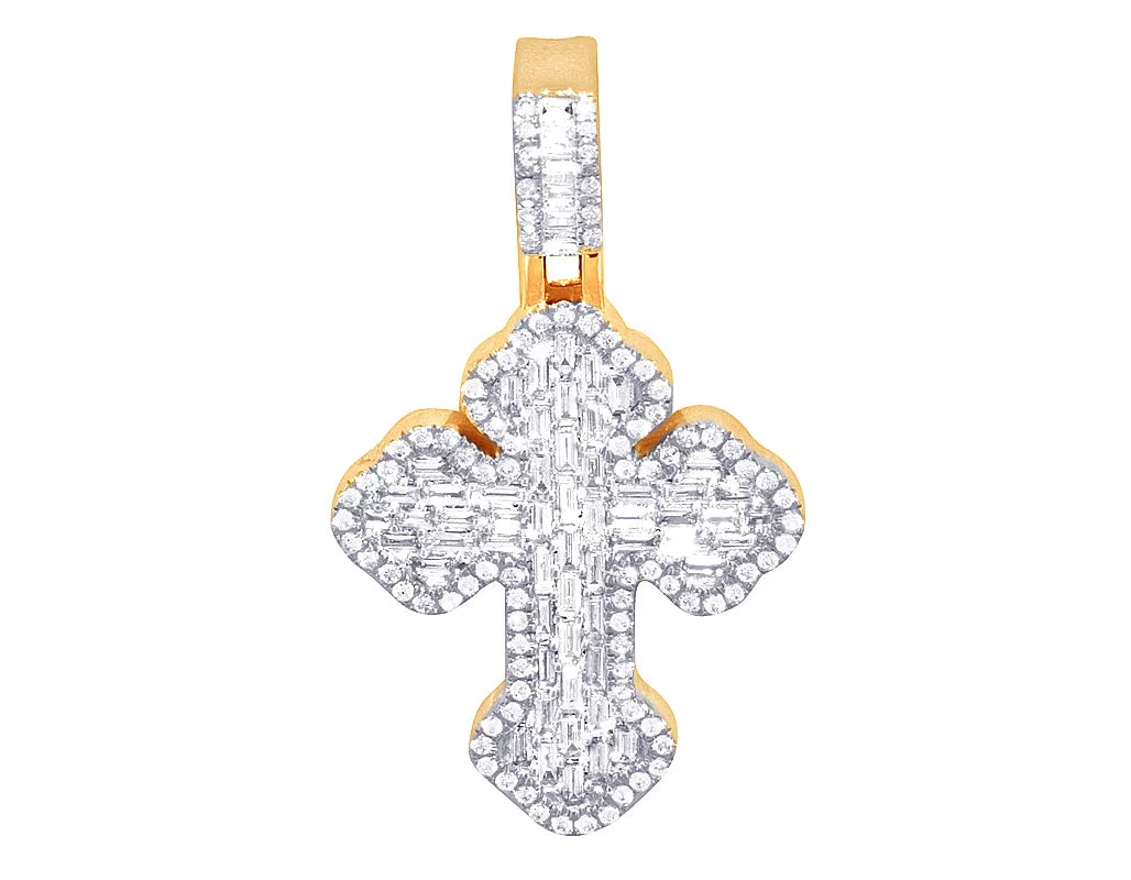 Clover Cross 1.1CT Baguette Diamond Pendant 10k Gold-Yellow-Ivory Gold