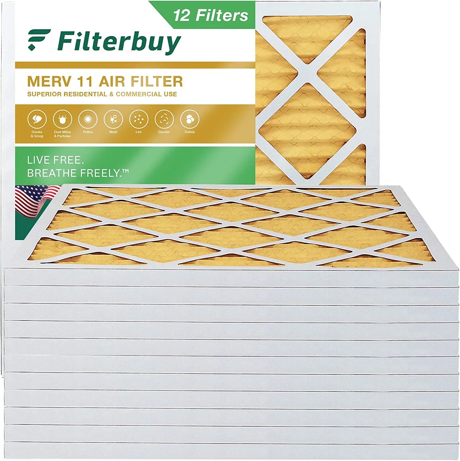 Filterbuy 25x25x1 MERV 11 Pleated HVAC AC Furnace Air Filters (12-Pack)