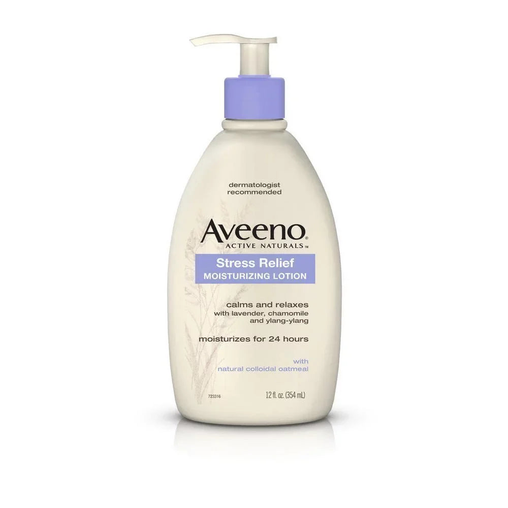 Aveeno Sizetress Relief Moisturizing Body Lotion With Lavender, Natural Oatmeal And Chamomile & Ylang-Ylang Essential Oils To Calm & Relax, 12 Fl. Oz (Pack Of 3)