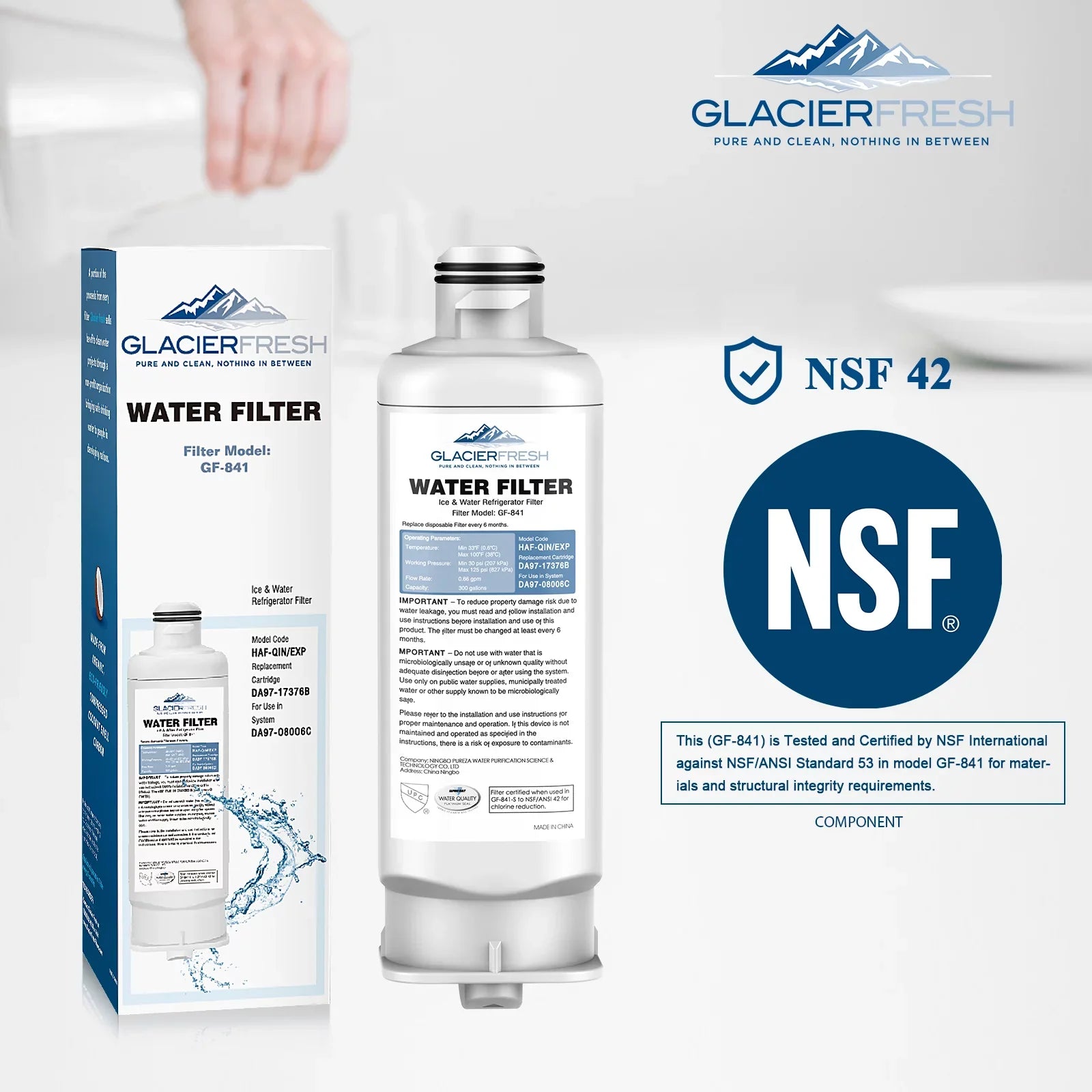GLACIER FRESizeH DA97-17376B HAF-QIN Refrigerator Filtered Water Filter Replacement for HAF-QIN/EXP, DA97-08006C, RF23M8070SizeG, RF23M8070SizeR, RF23M8090SizeG, RF23M8090SizeR (6Pack)