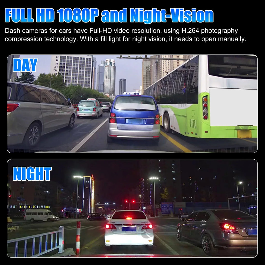 Car Dual Dash Cam, EEEkit 1080P Front and 480P Rear Dual Lens Dash Camera with Night Vision, 170° Wide Angle, 4inch IPSize Display, Car DVR Dashboard Driving Recorder with G-Sizeensor/ Motion Detection