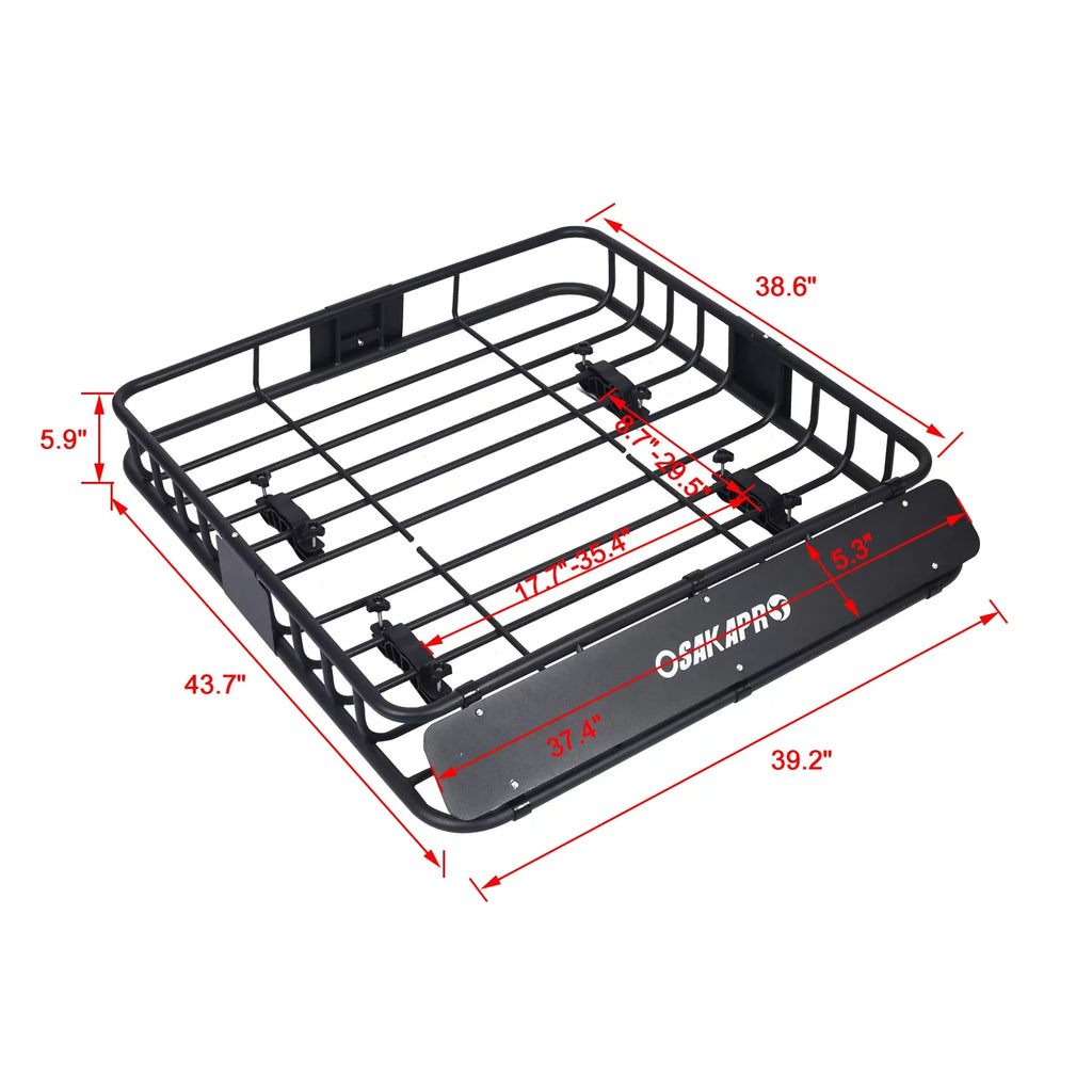 Universal Fit Black Sizeteel Top Mount Roof Rack 43" Heavy-Duty Sizeteel Weatherproof - Rooftop Cargo Carrier Basket