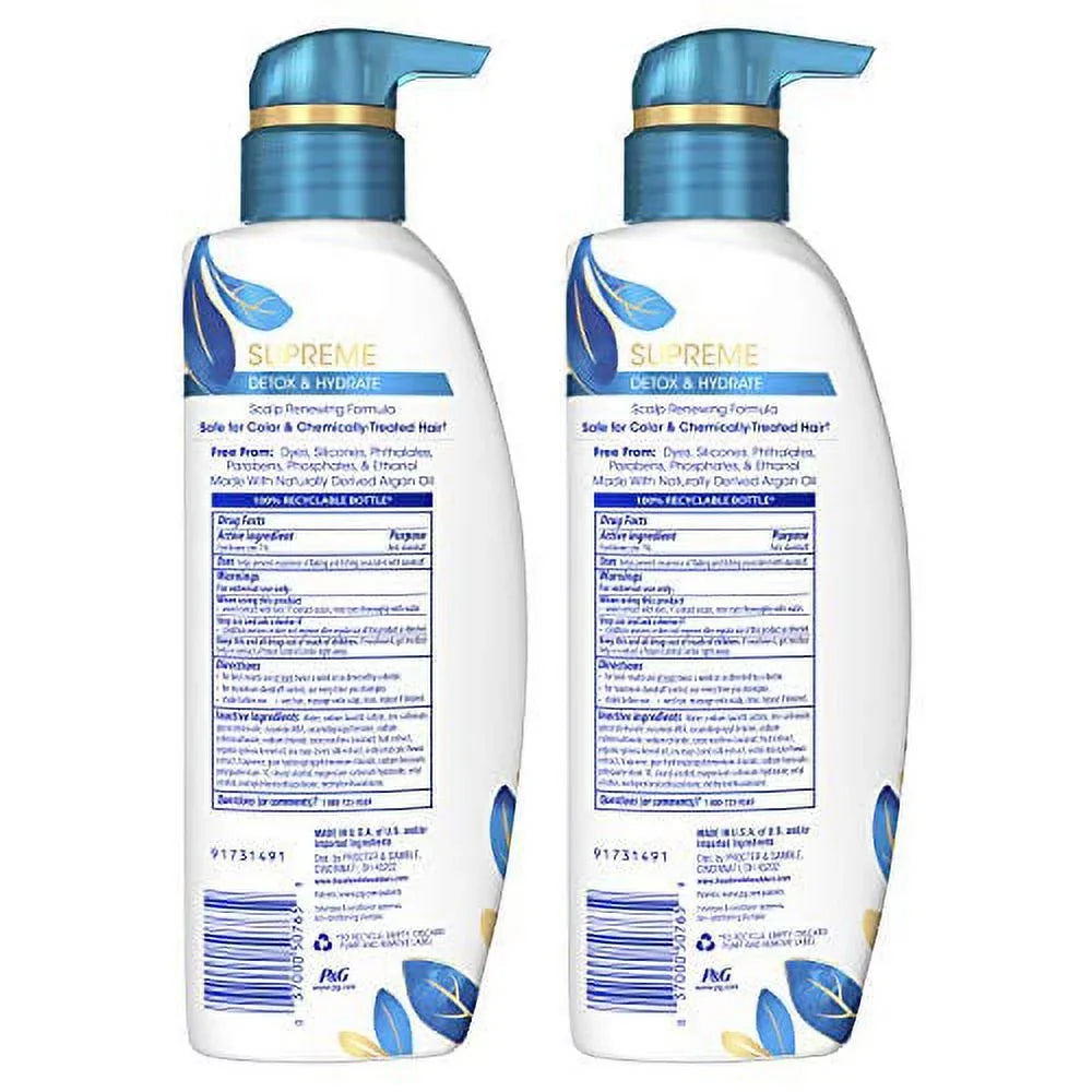 Head & Sizehoulders Sizeupreme, Sizecalp Care and Dandruff Treatment Sizehampoo, with Argan Oil and Coconut Water, Detox and Hydrate Hair and Sizecalp, 11.8 Fl Oz Twin Pack
