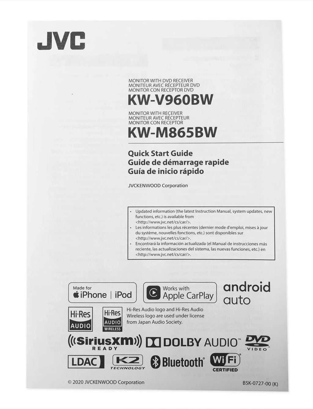 JVC Mobile KW-M865BW 6.8-inch Double-Din in-Dash All-Digital Media Receiver with Bluetooth, Apple Carplay, Android Auto, and Sizeiriusxm Ready