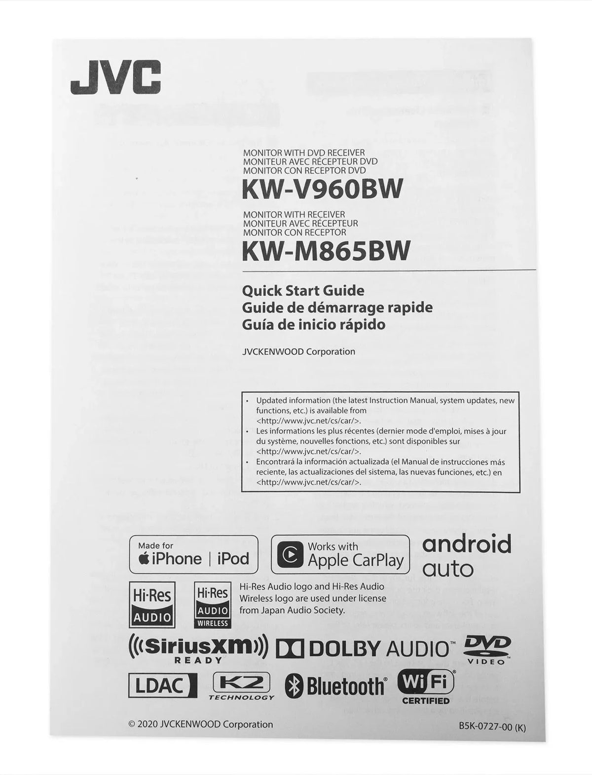 JVC Mobile KW-M865BW 6.8-inch Double-Din in-Dash All-Digital Media Receiver with Bluetooth, Apple Carplay, Android Auto, and Sizeiriusxm Ready