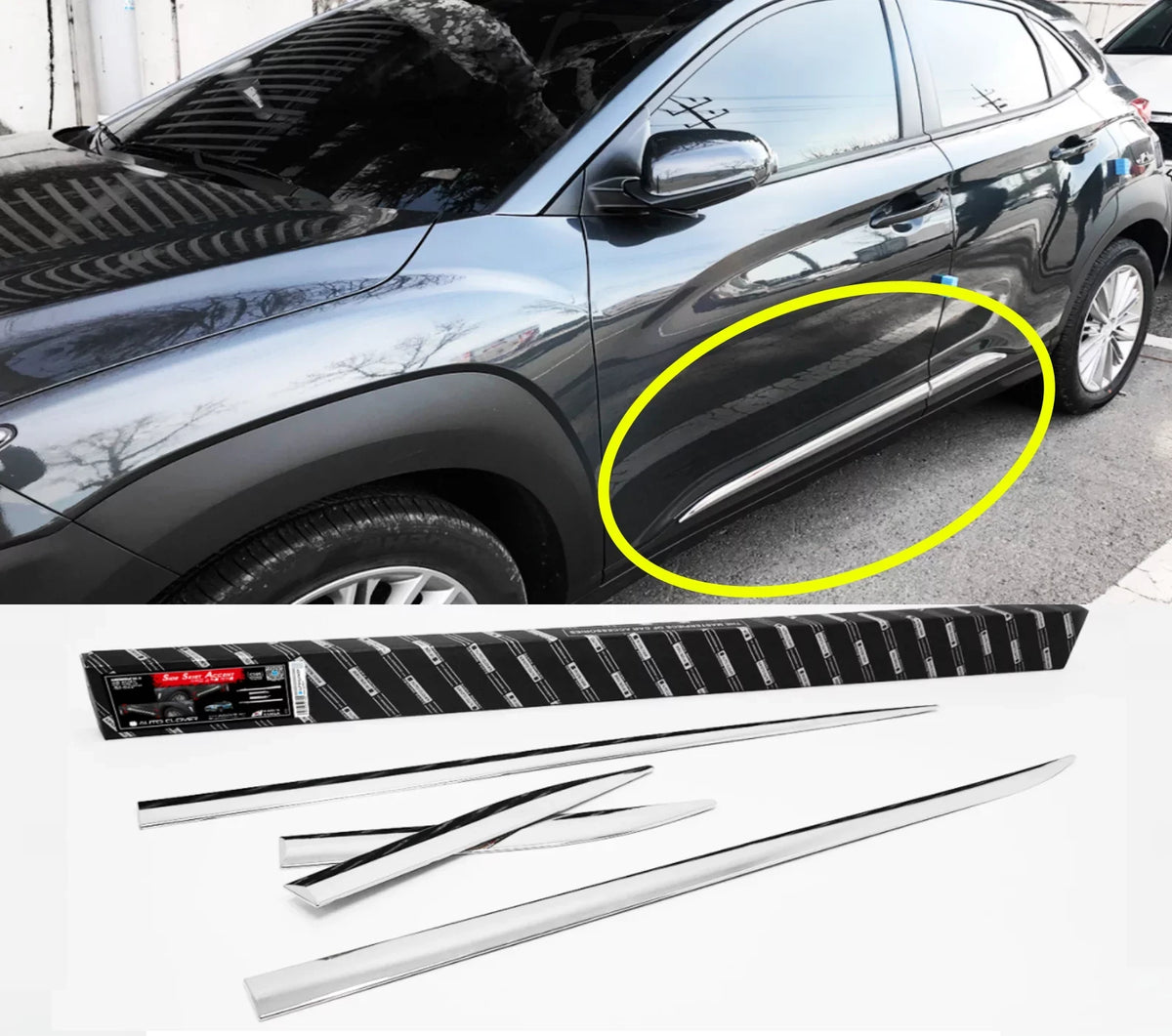 Sizeide Door Chrome Sizekirt Under Line Molding for Hyundai 2018-2022 KONA