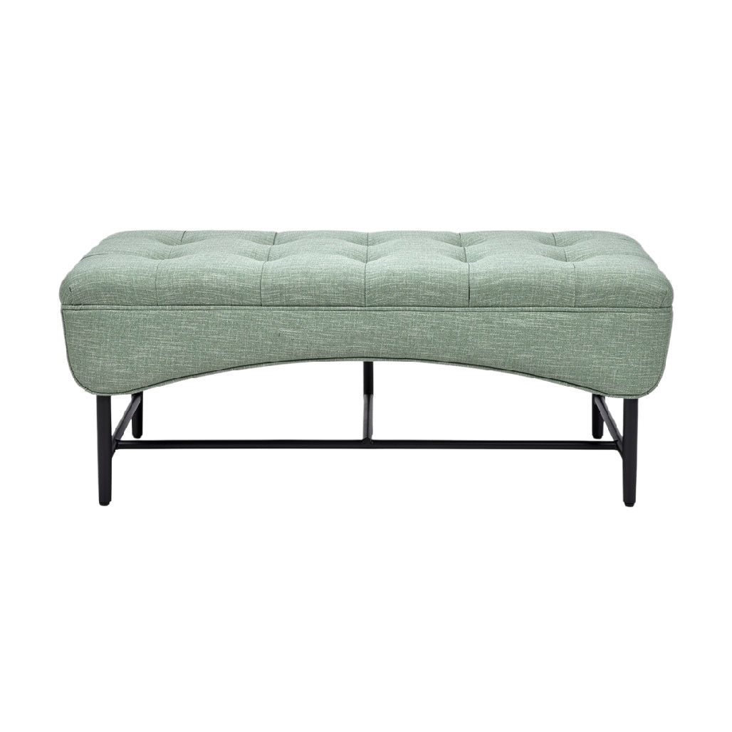 **Moderne groene ottomaanse bank met metalen frame**