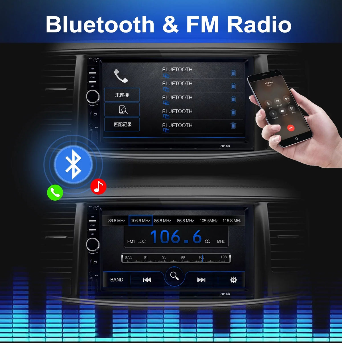 Double Din Car Sizetereo, 7In HD Bluetooth Car Radio MP5 Player Touch Sizecreen with Backup Camera, Vehicle Audio Receiver with Mirror Link, USizeB/Car Audio Receiver