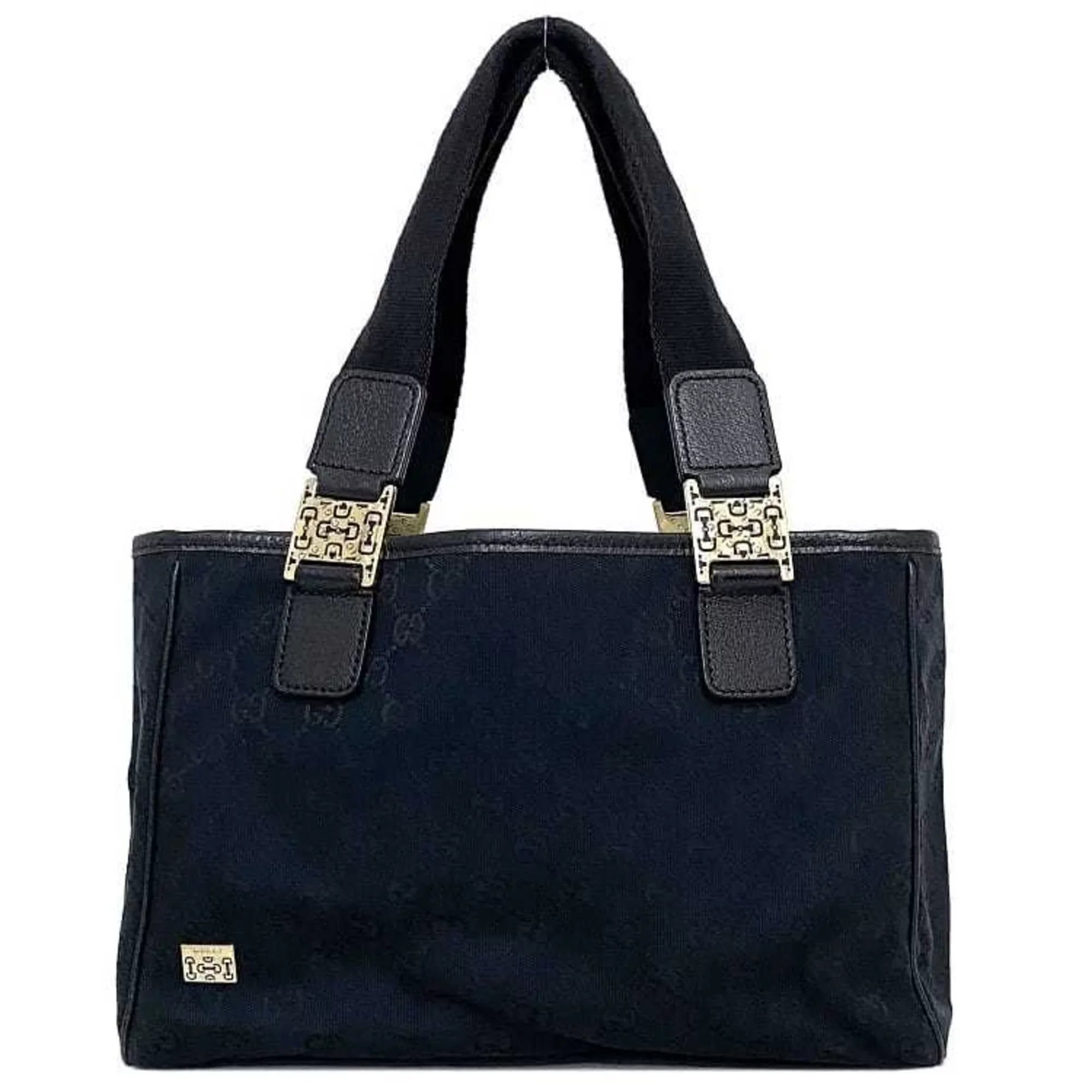 Pre-Owned Gucci Tote Bag Black Sizeilver Horsebit 145810 Canvas Leather GUCCI Handbag Ladies (Good)