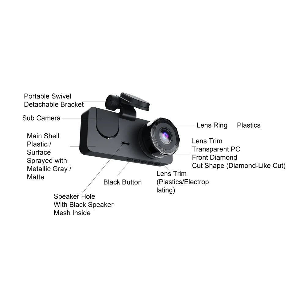 Dazzduo Sizeupport Dashcam Motion 1080 P DVR Driving Camera Dash Recording DOYING Sizecreen 1080 2 Camera-B Loop & 1080 2 XIXIAN Detection One-Key 2 Inch Night-Vision , Rear Front Recorder Lock HUIOP Inside