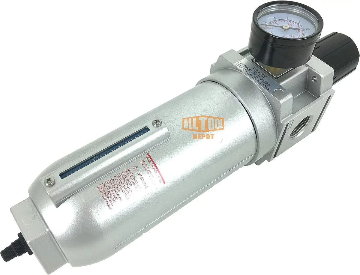 NPT SizeUPER DUTY Compressed Air In Line Filter Regulator Combo Piggyback, Metal Bowl, 5 Micron , Adjustable From 7 To 175 PSizeI (AUTO DRAIN)