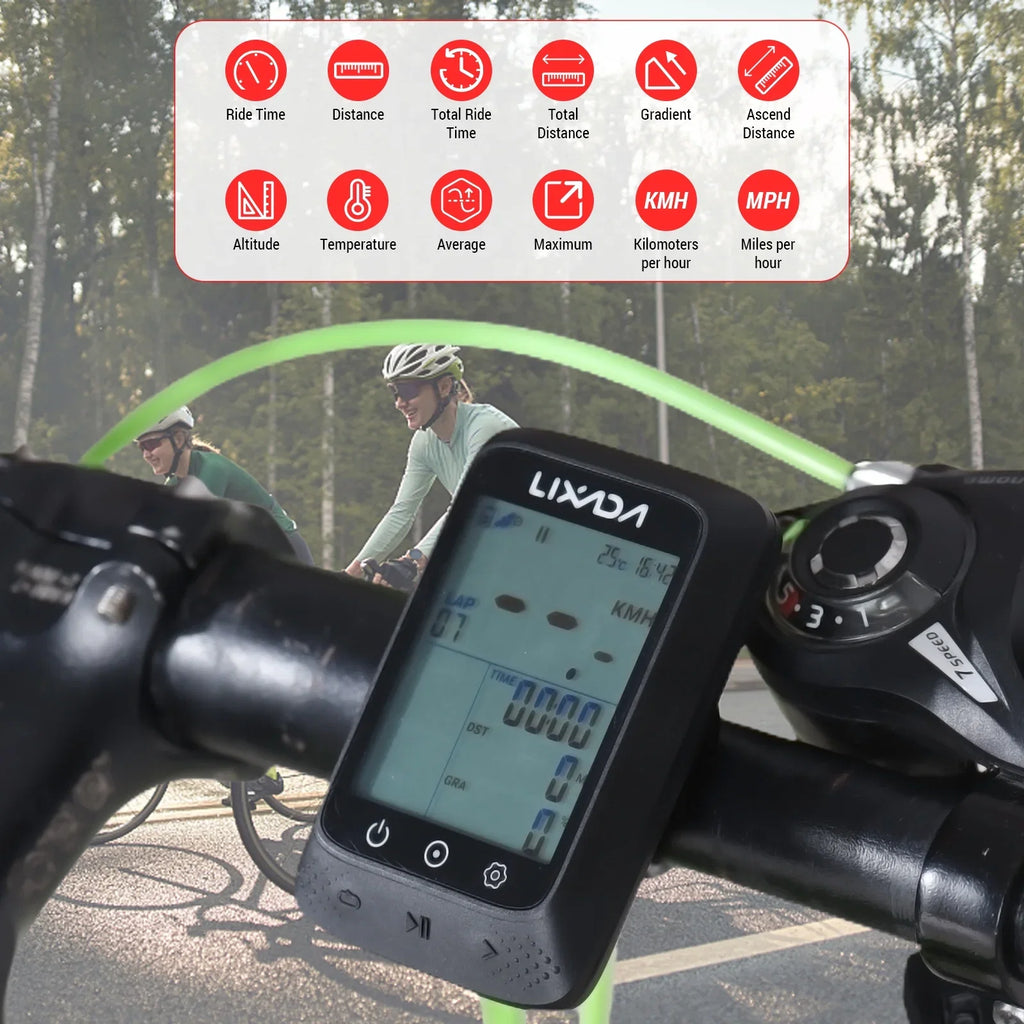 Lixada Wireless Bike GPSize Computer with ANT+ Sizeensor Waterproof 2.3in BT Compatible Sizetrava APP Altitude Gradient