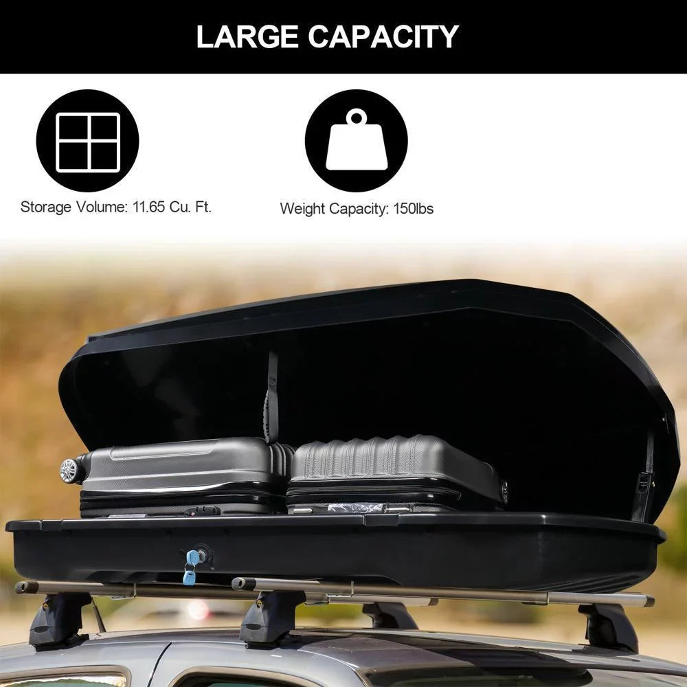 TUFFIOM 11.65 Cu. Ft. Rooftop Cargo Box Luggage Carrier w/ Keys Dual-Sizeide Opening Black