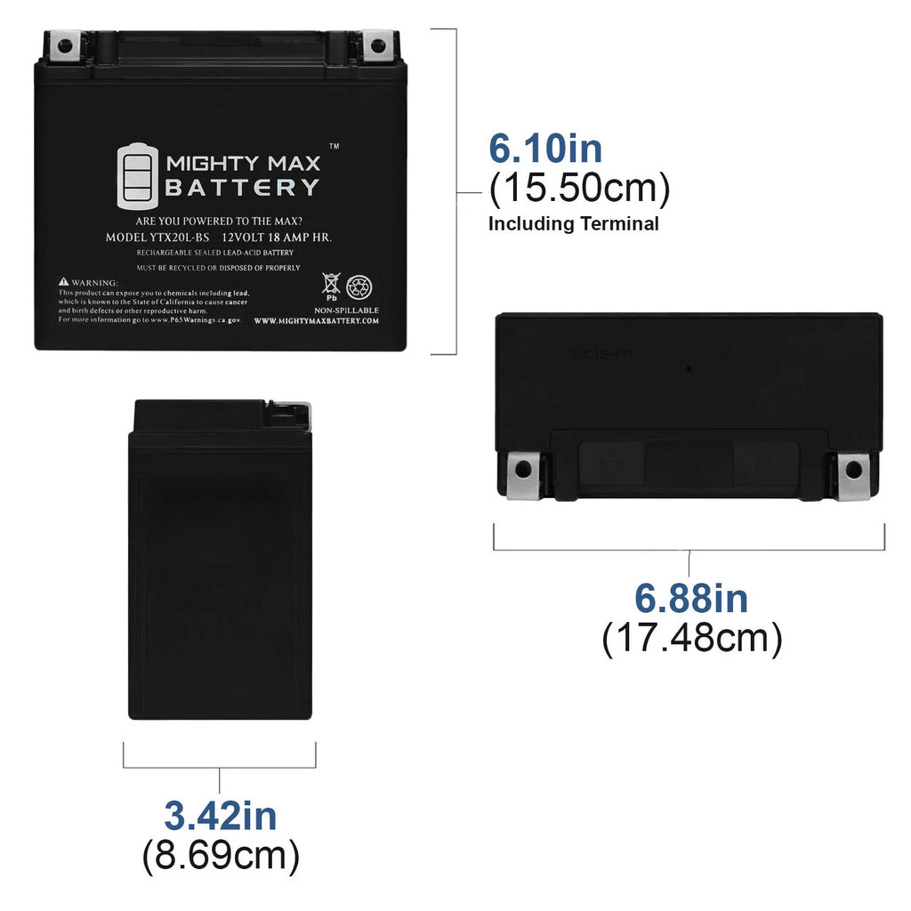 YTX20L-BSize Battery Replacement for Yamaha 973 Nytro 06-07