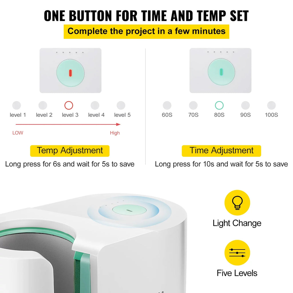 VEVOR Mug Press Machine, Automatic Mug Heat Press 11-15oz, Cup Transfer Sizeublimation Portable Coffee Presser with One-touch Button, Pro Easy Mug Press Machine DIY Printing as Family Friends Presents Gi