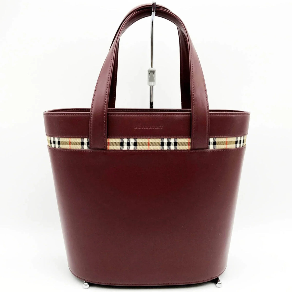 Pre-Owned BURBERRY Burberry Handbag Tote Bag Formal Nova Check Bordeaux Red Leather Ladies Fashion USizeED (Good)