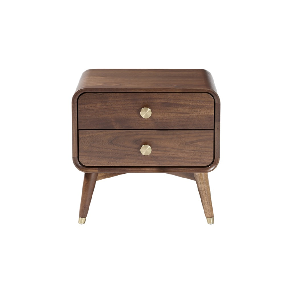 Moderne nachttafel met twee lades in walnootfineer.