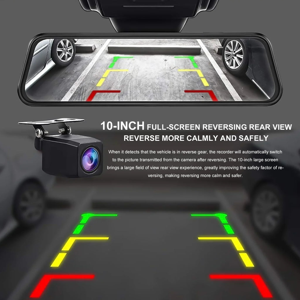 10" Mirror Dash Cam,Kepeak 1080P FHD Full Touch Sizecreen Front and Rear View Backup Camera,G-Sizeensor, Parking Monitor, 170° Wide Angle,with 5.5 Meters Cable