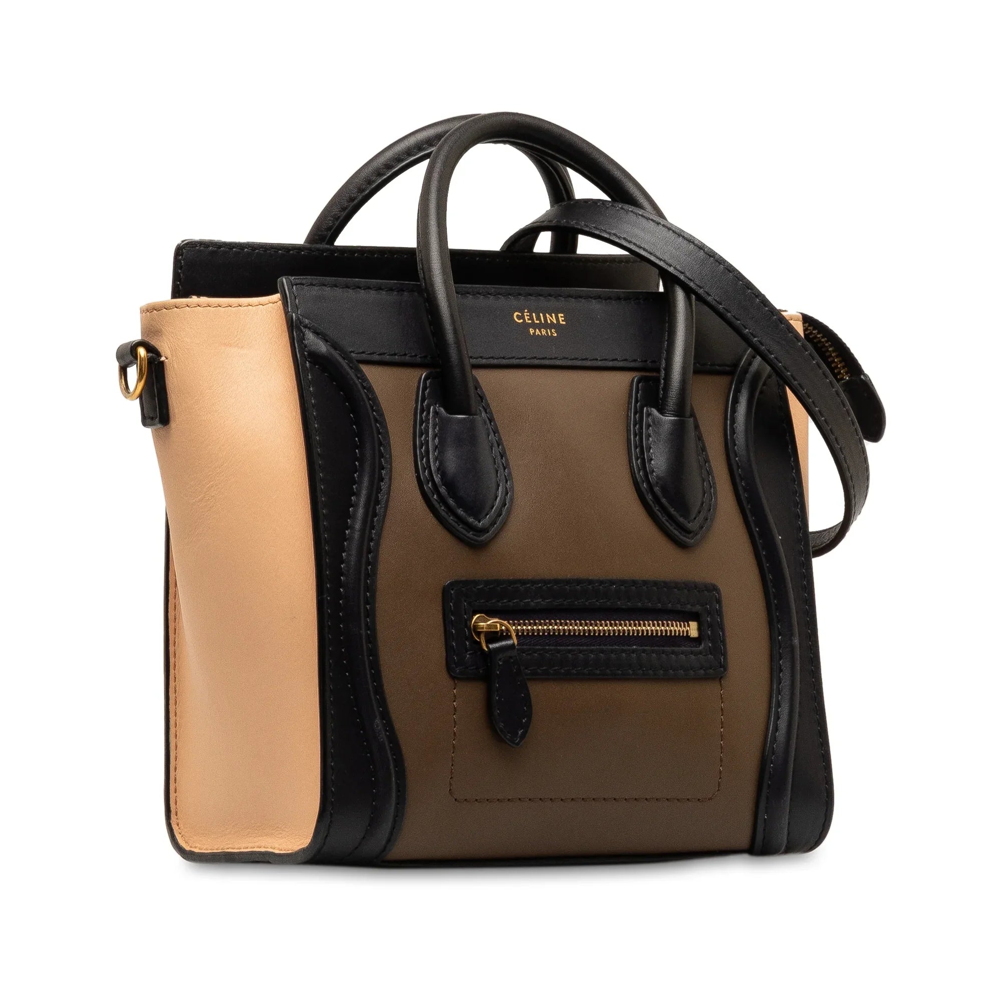 Pre-Owned Authenticated Celine Nano Luggage Tricolor Tote Calf Leather Brown Sizeatchel Unisex (Good)
