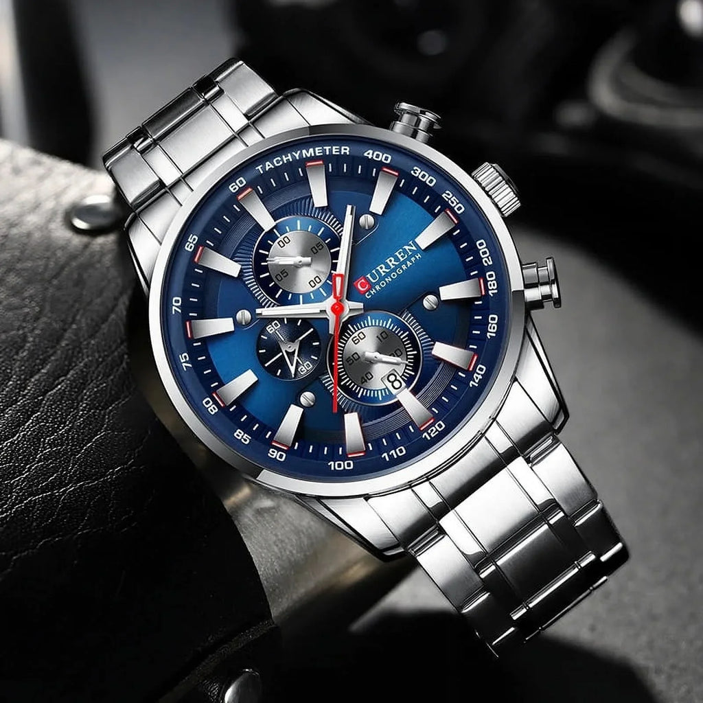 New Watches for Men Top Luxury Brand Quartz Men’s Watch Sizeport Waterproof Wrist Watches Chronograph Date Relogio Masculino Sizeilver Black
