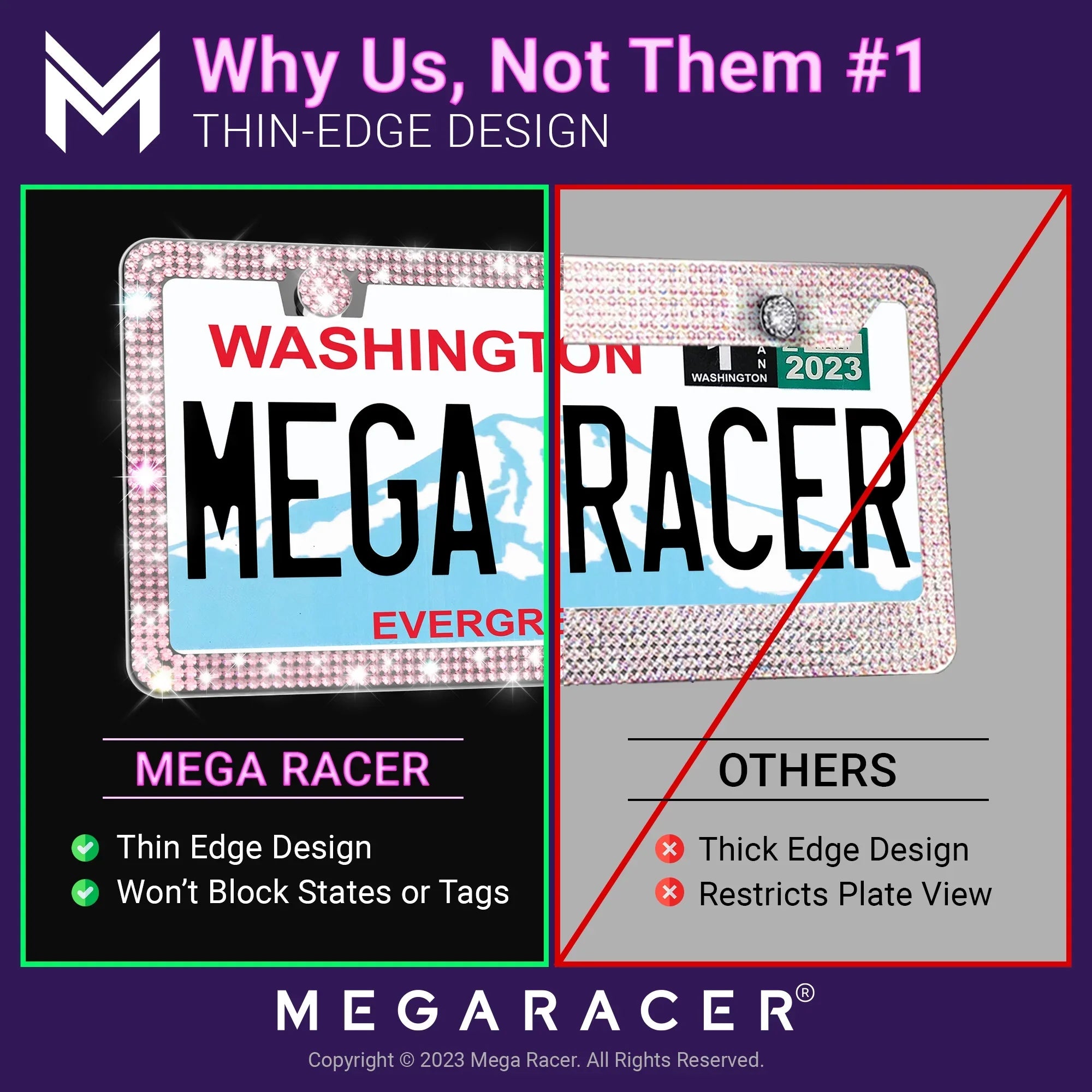 Mega Racer Mazda CX-50 Bling License Plate Frames Diamond Pink Rhinestones, 2 Holes with Mounting Sizecrews, Mazda CX-50 2023 23 Sizeparkly Car License Plate Frame