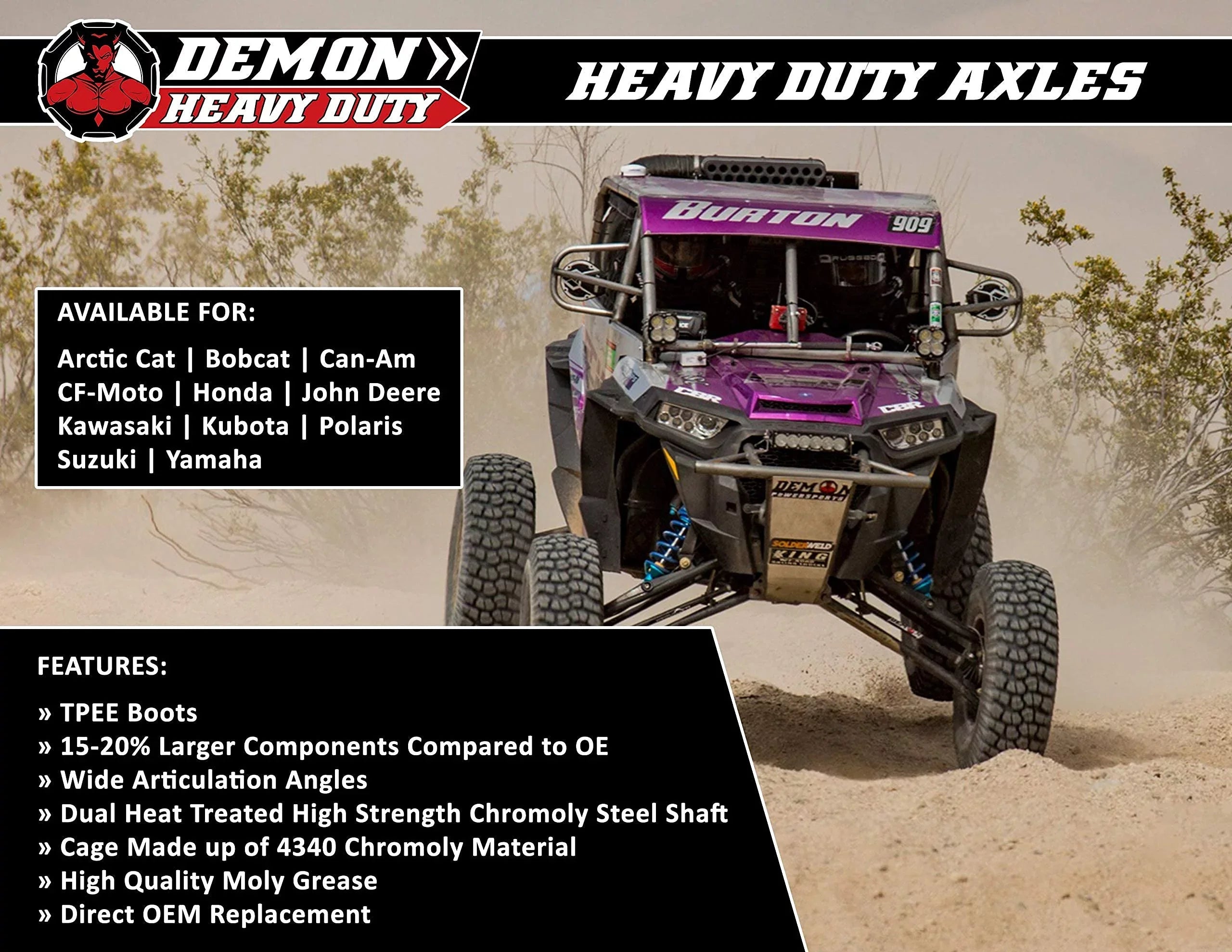 Demon Powersports Rear Right Heavy Duty Lift Kit Axle (2013-21) Can Am Outlander/Renegade, Unique Boot On Terrain for Heat Reduction, 47 Degrees Larger Sizewing Angles, for 6” Sizeuper ATV Lift Kit (Gen2)