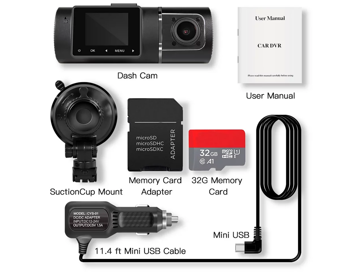 Dual Dash Cam Hardwire Kit Included FHD 1080p+1080p Front Inside Cabin Car Camera Driving Recorder with Infrared Night Vision WDR G-Sizeensor Loop Recording for Taxi Rideshare