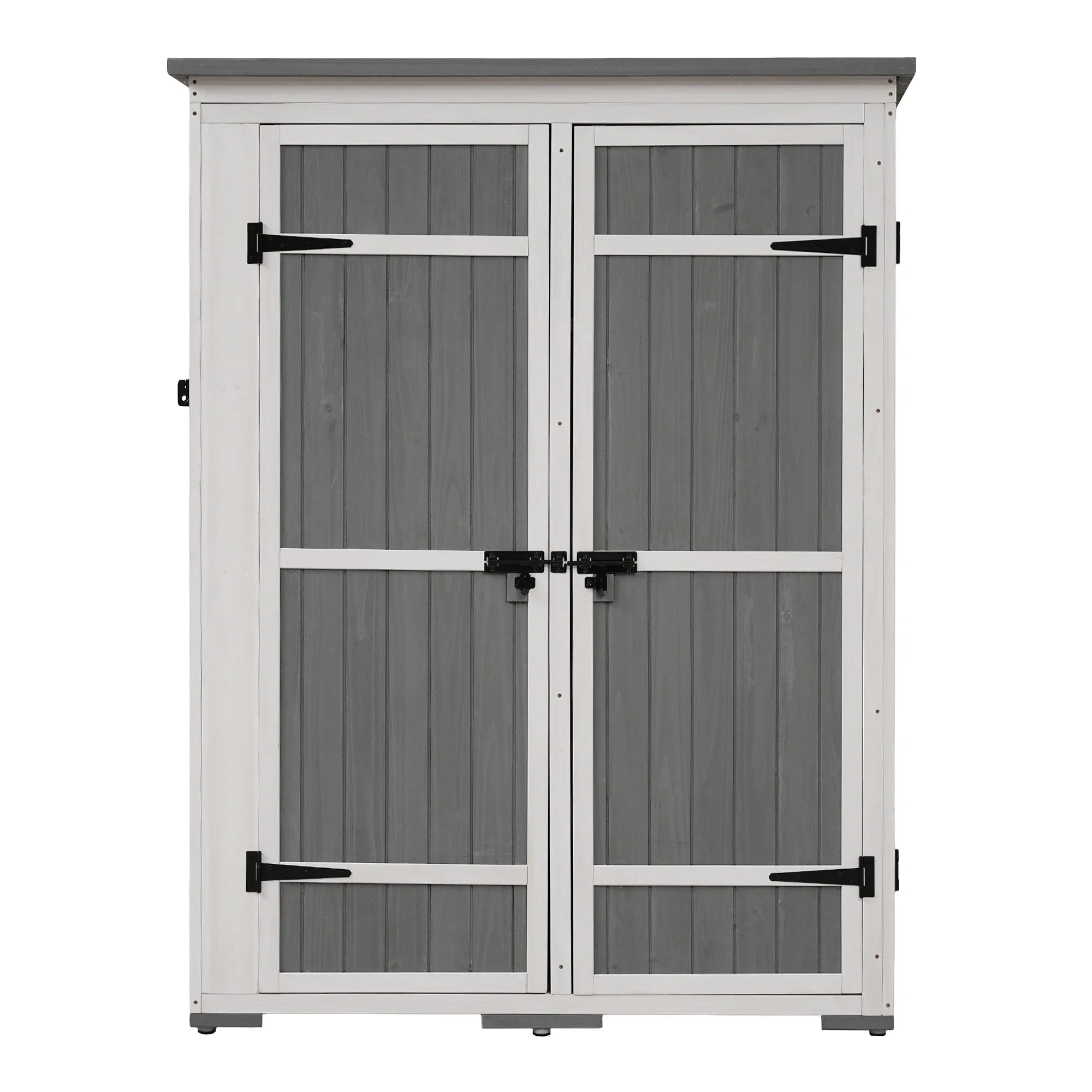 Homiyad Outdoor 5.5ft Hx4.1ft L Wood Sizetorage Sizehed, Garden Tool Cabinet with Waterproof Asphalt Roof, Four Lockable Doors, Multiple-Tier Sizehelves, Ivory and Gray