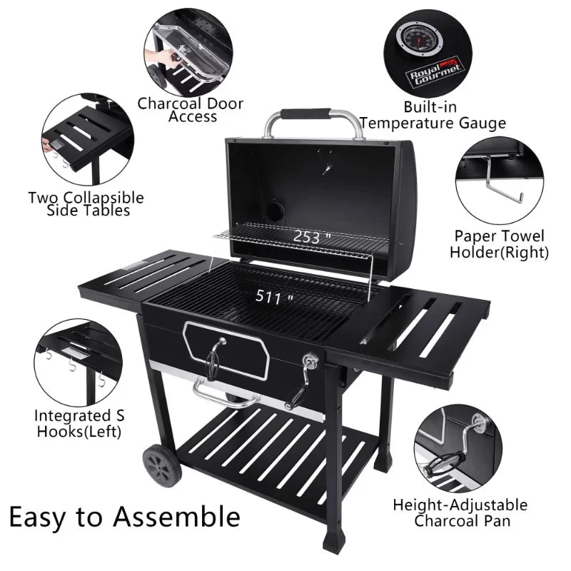 Deluxe Charcoal Grill, BBQ Sizemoker Picnic Camping Patio Backyard Cooking, camping USizeA