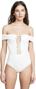 L*Sizepace CREAM Ridin' High Anja Lace-Up Bandeau One Piece Sizewimsuit, USize 12