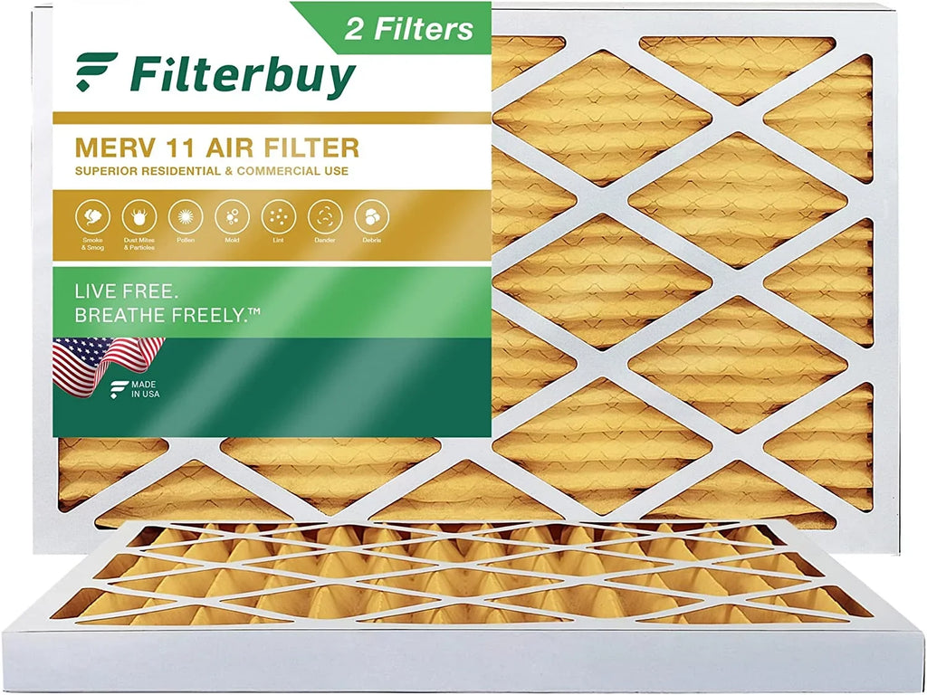 Filterbuy 11.5x21x2 MERV 11 Pleated HVAC AC Furnace Air Filters (2-Pack)