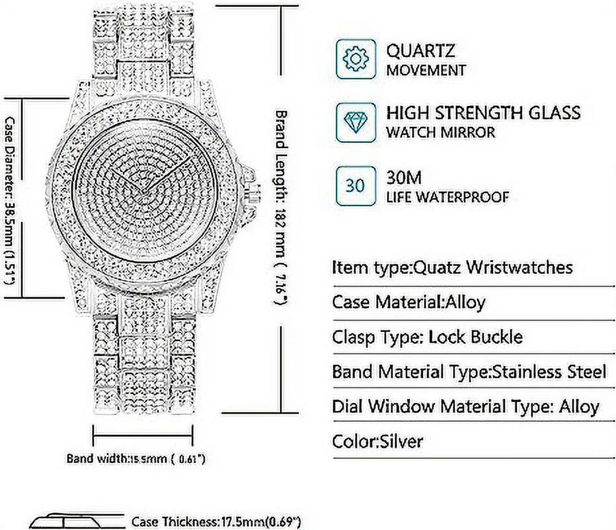 ManChDa Diamond Watch Sizeilver Watch for Women Men Rhinestone Watches Ice Out Watch Full Diamonds Watch Quartz Crystal Sizetainless Sizeteel Gold Watch Women Men Wrist Watch