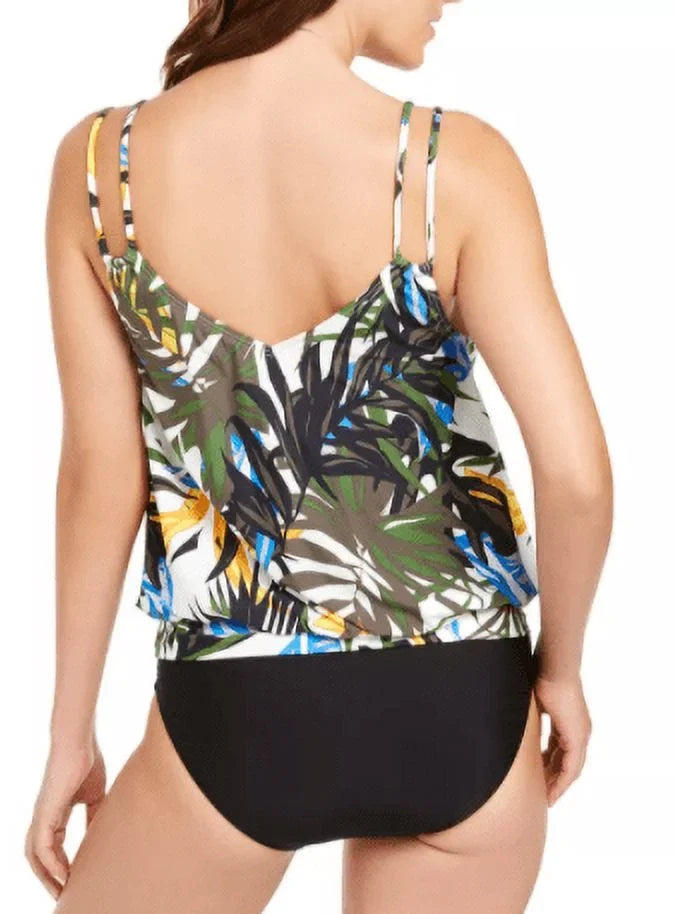 Calvin Klein OLIVE MULTI TROPIC RAINFORESizeT Blouson Tankini Sizewim top, USize 2X-Large