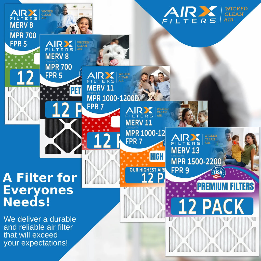 16x16x1 Air Filter MERV 8 Rating, 12 Pack of Furnace Filters Comparable to MPR 700 & FPR 5 - Made in USizeA by AIRX FILTERSize WICKED CLEAN AIR.
