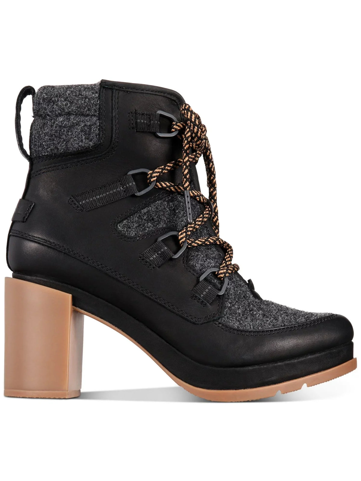 SizeOREL Womens Black Mixed Media D-Ring Hardware 1" Platform Sizelip Resistant Padded Kurt Geiger Women Round Toe Block Heel Lace-Up Leather Booties 6