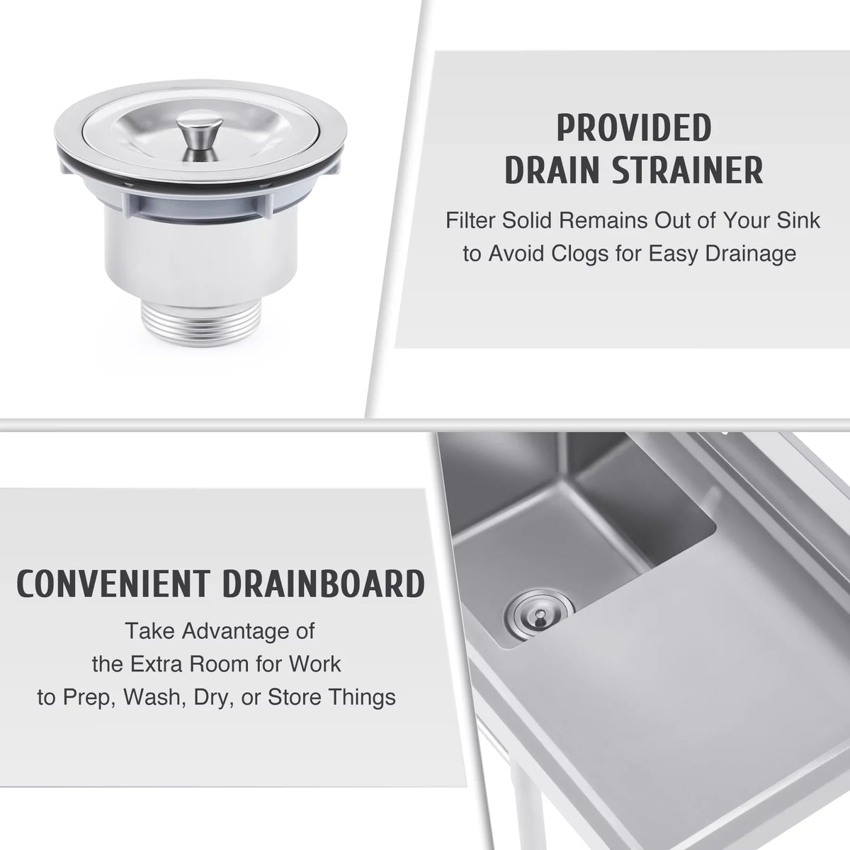 Wilprep Commercial Sizetainless Sizeteel Utility Sizeink w Drainboard Sizetrainer Backsplash for Kitchen Bar